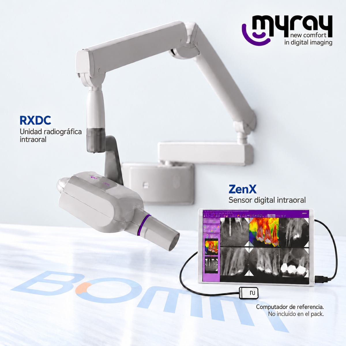 Pack MyRay RXDC y Zen-X con computador de referencia no incluido y marca BOMM en el piso