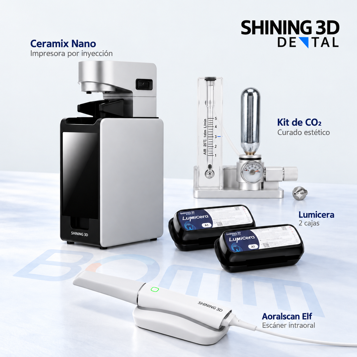Pack Chairside BOMM: Ceramix Nano, Aoralscan Elf, kit de CO2 y dos cajas Lumicera