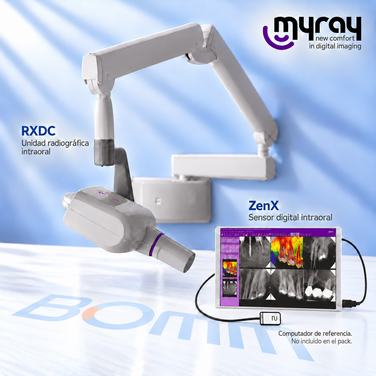 Pack MyRay RXDC y Zen-X con computador de referencia no incluido y marca BOMM en el piso